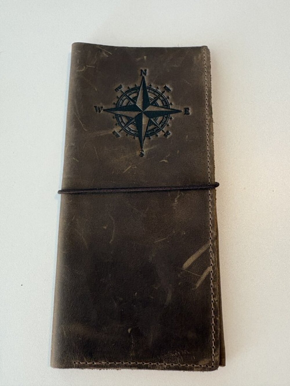 Handmade Distressed Leather Journal Cover - Compass Refillable